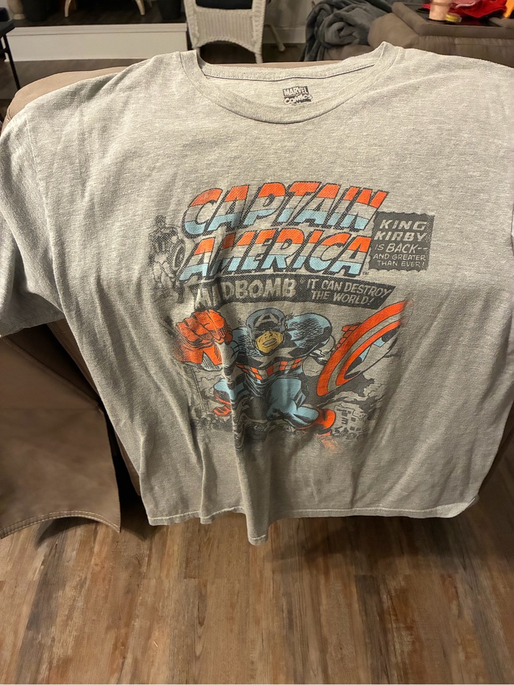 Marvel Captain America Graphic Tee in Gray with Red and Blue Accents